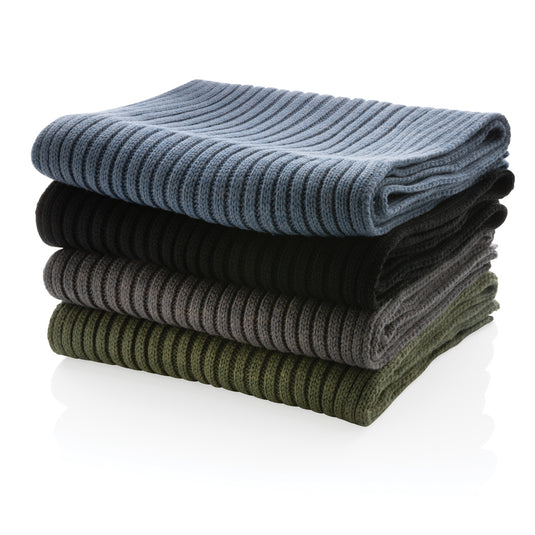 Knitted Impact AWARE™ Polylana® scarf from XD Collection, 180x25cm, showcasing its soft, eco-friendly headwear design.