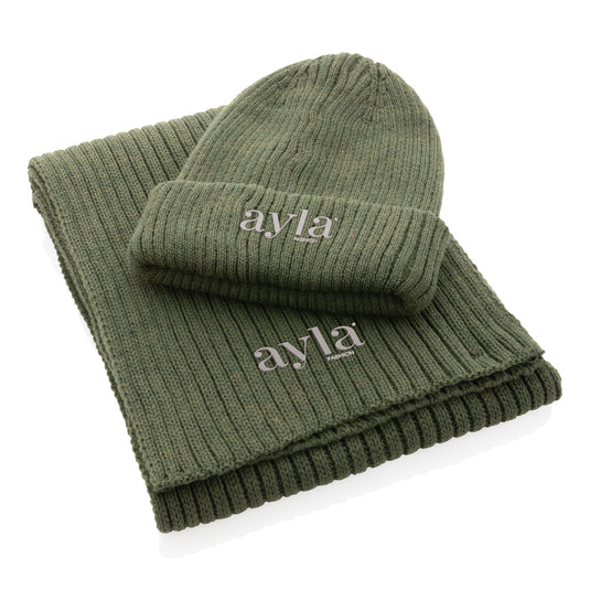 Impact AWARE™ Polylana® knitted scarf by XD Collection, showing the soft, warm, and stylish headwear in a close-up view.
