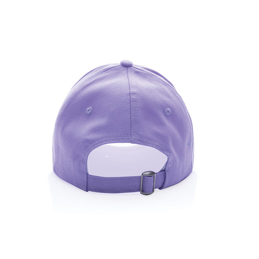 Six-panel recycled cotton cap by XD Collection with AWARE™ tracer, featuring a casual headwear design and eco-friendly materials.