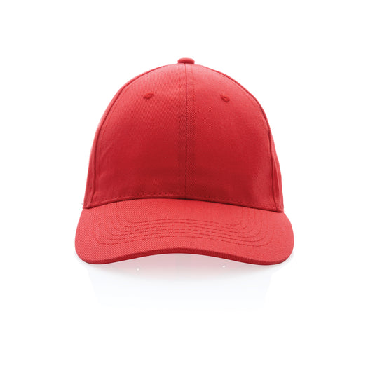 Six-panel recycled cotton cap by XD Collection with AWARE™ tracer, featuring a casual headwear design in the image.