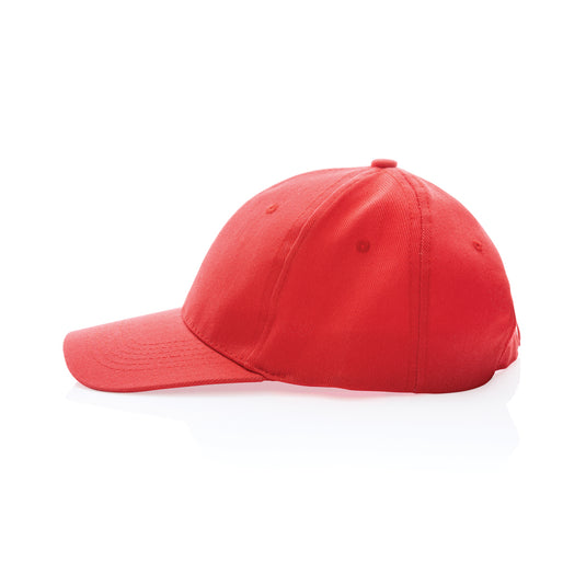 Six-panel XD Collection recycled cotton cap with AWARE™ tracer, showcasing its casual headwear design and adjustable strap.