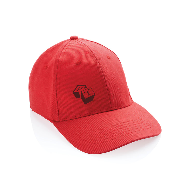 Load image into Gallery viewer, Six-panel recycled cotton cap with AWARE™ tracer from XD Collection, showing the eco-friendly headwear with adjustable strap.
