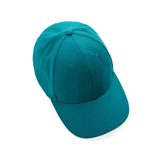 Six-panel XD Collection recycled cotton cap with AWARE™ tracer, showcasing its eco-friendly design and casual headwear style.
