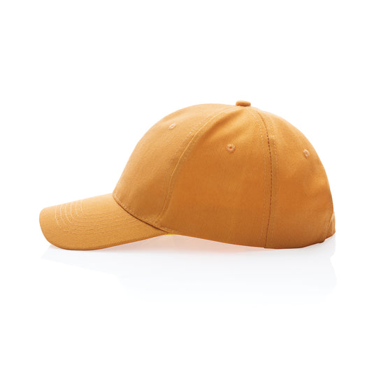 Six-panel recycled cotton cap by XD Collection with AWARE™ tracer, showcasing eco-friendly headwear design.