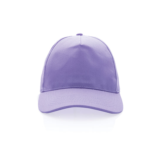 Recycled cotton 5-panel cap with AWARE™ tracer by XD Collection, showing front view of eco-friendly headwear with logo details.