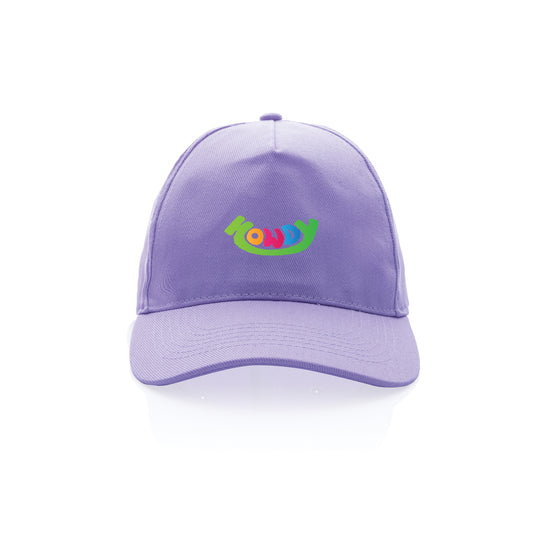 XD Collection 5-panel recycled cotton cap with AWARE™ tracer, showcasing its eco-friendly design and adjustable strap.