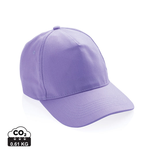 XD Collection 5-panel recycled cotton cap with AWARE™ tracer, showing the green and black design and adjustable strap.