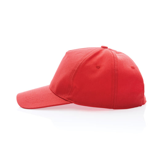 Recycled cotton 5-panel cap with AWARE™ tracer from XD Collection, showcasing the headwear's front view and adjustable strap.