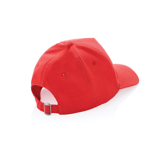 XD Collection 5-panel recycled cotton cap with AWARE™ tracer, showcasing eco-friendly headwear with adjustable strap and logo.