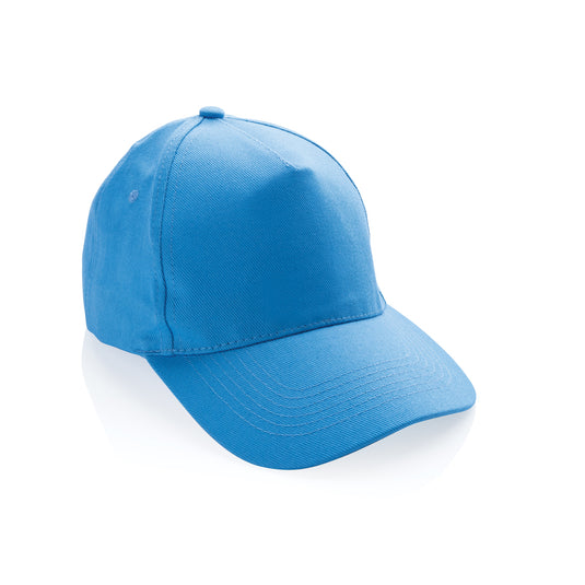Recycled cotton 5-panel cap with AWARE™ tracer from XD Collection, showcasing the headwear design and eco-friendly material.