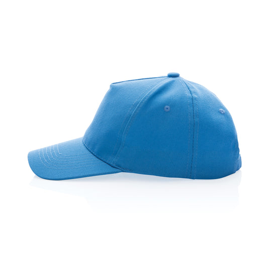 XD Collection 5-panel recycled cotton cap with AWARE™ tracer, featuring a stylish headwear design and eco-friendly materials.