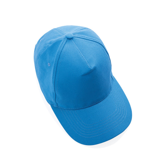 Recycled cotton 5-panel cap by XD Collection with AWARE™ tracer, showcasing its eco-friendly design and casual headwear style.