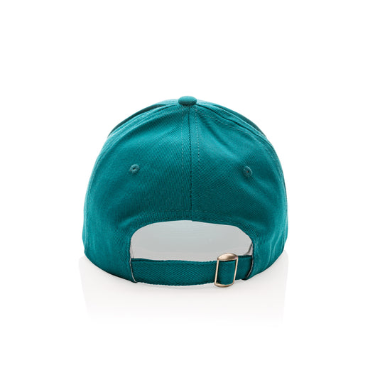 XD Collection 5-panel recycled cotton cap with AWARE™ tracer, showcasing eco-friendly headwear with adjustable strap and branding.