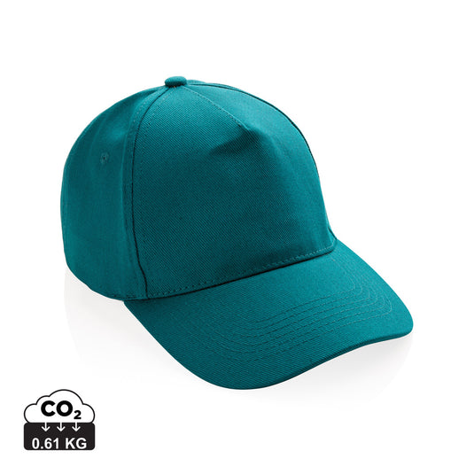 XD Collection recycled cotton 5-panel cap with AWARE™ tracer, showcasing the headwear's eco-friendly design and adjustable fit.