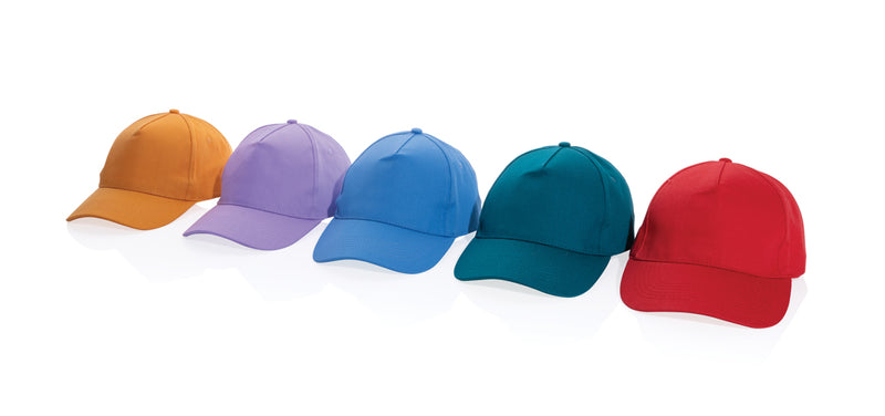 Load image into Gallery viewer, XD Collection 5-panel recycled cotton cap with AWARE™ tracer, showcasing its eco-friendly design and adjustable headwear style.
