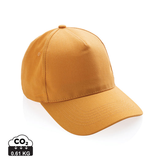 XD Collection 5-panel recycled cotton cap with AWARE™ tracer, showcasing its eco-friendly headwear design and adjustable fit.