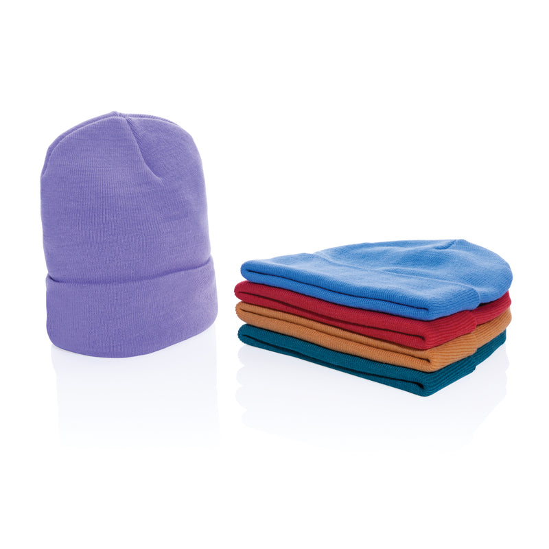 Load image into Gallery viewer, Polylana® beanie headwear by XD Collection in soft, eco-friendly knit, shown in close-up with a snug fit and textured fabric.
