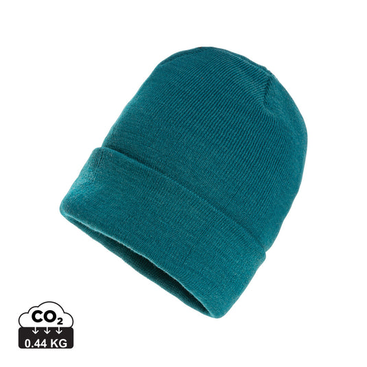 Polylana® beanie headwear from XD Collection, showing a cozy, knitted hat with a folded brim in neutral tones.