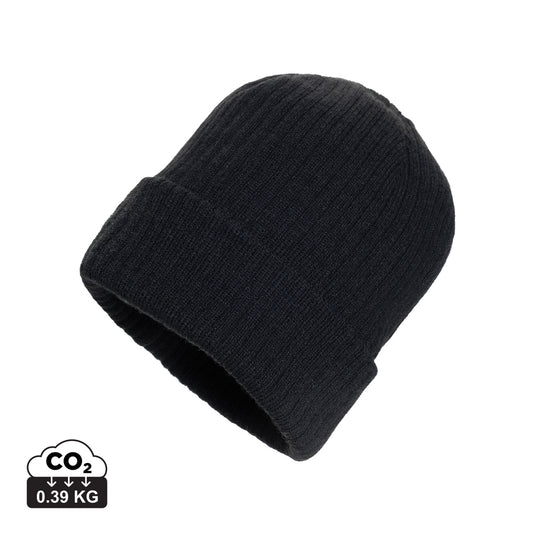 XD Collection Pryor AWARE™ Polylana® beanie with cuff, soft knit headwear featuring a cozy cuff detail and eco-friendly materials.