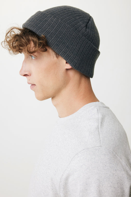 XD Collection Pryor AWARE™ Polylana® beanie with cuff, stylish headwear showing the soft knit fabric and cuffed design.
