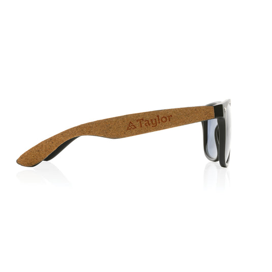 XD Collection GRS recycled PC plastic sunglasses with cork, outdoor eyewear featuring eco-friendly design and stylish frame details.
