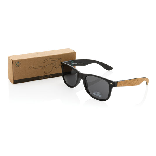 Outdoor XD Collection recycled PC plastic sunglasses with cork frames, stylish and eco-friendly for outdoor wear.