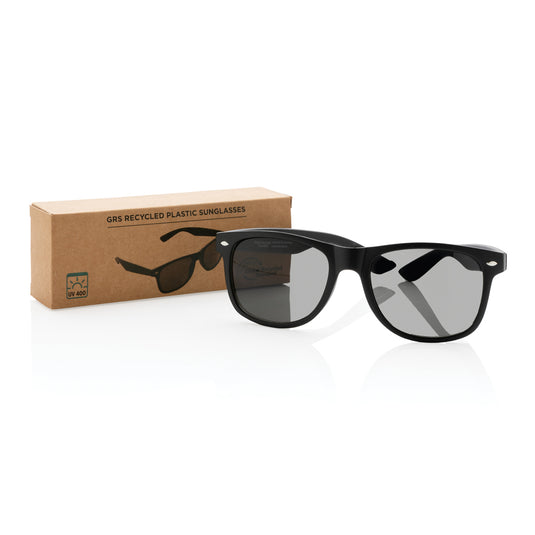 Outdoor sunglasses made from GRS recycled PC plastic by XD Collection, featuring stylish frames and UV protection.