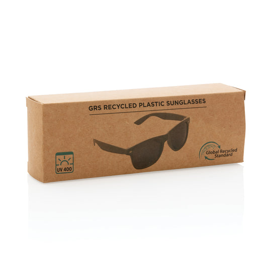 Outdoor sunglasses made from GRS recycled PC plastic by XD Collection, featuring a stylish frame and UV protection.