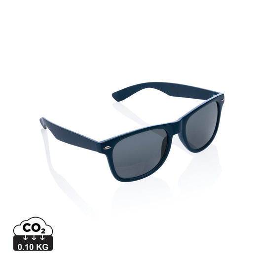 XD Collection GRS recycled PC plastic outdoor sunglasses with black frames and tinted lenses, stylish and eco-friendly eyewear.