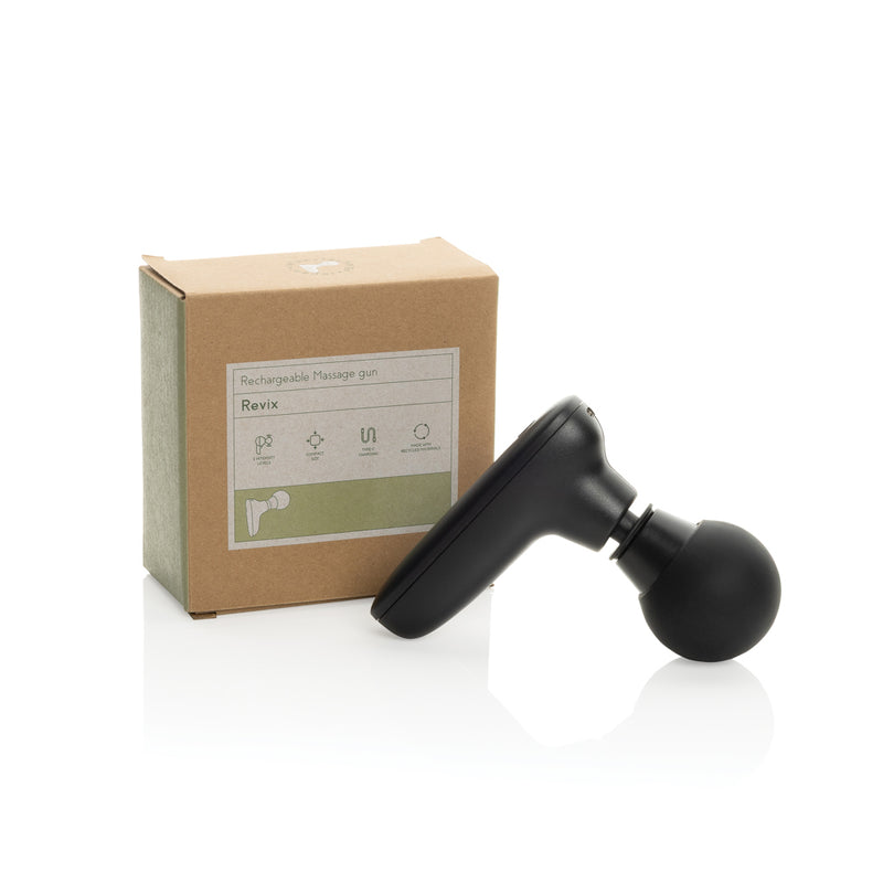 Load image into Gallery viewer, Revix RCS recycled plastic massage gun by XD Collection, showing the ergonomic device with textured grip and multiple attachments.
