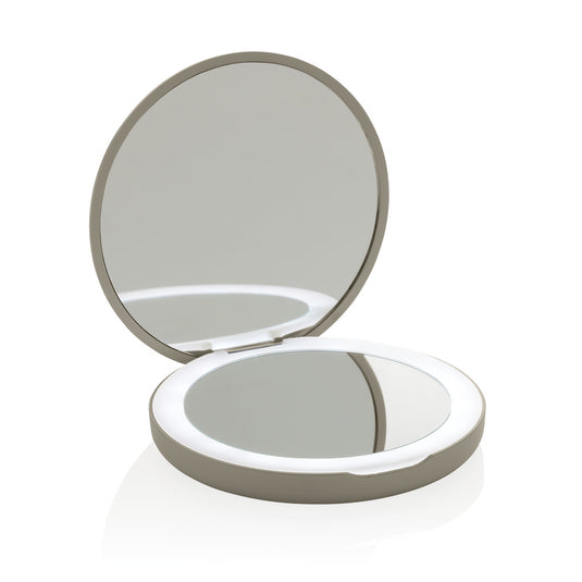 Lumora RCS recycled plastic LED rechargeable make-up mirror by XD Collection, featuring bright lighting and modern design.