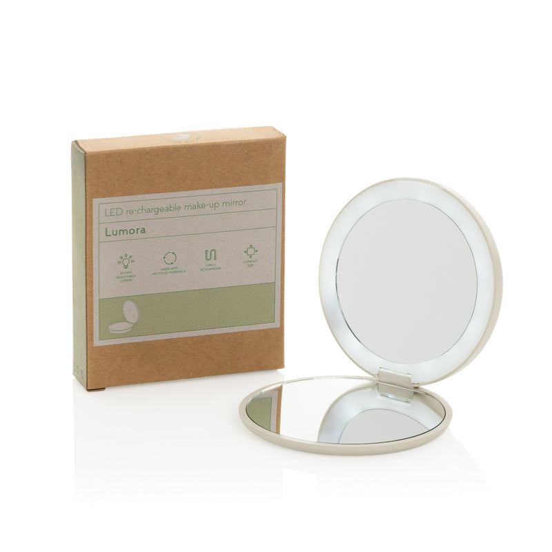 Load image into Gallery viewer, Lumora RCS recycled plastic LED rechargeable make-up mirror by XD Collection, featuring a sleek design and built-in lighting for precise application.
