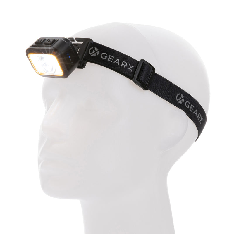 Load image into Gallery viewer, GearX RCS plastic heavy-duty head torch with adjustable strap and bright LED light for hands-free illumination.
