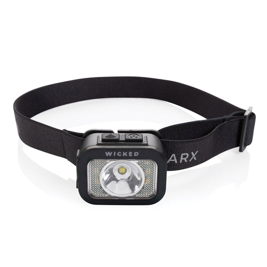 Gear X RCS plastic heavy-duty head torch with adjustable strap and bright LED light for outdoor and work use.