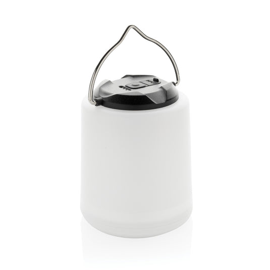 XD Collection Limio RCS recycled plastic portable rechargeable table lamp with handle, compact and eco-friendly tool and torch in black.