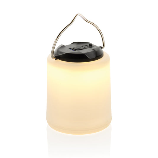 XD Collection Limio RCS recycled plastic portable rechargeable table lamp with ergonomic handle and integrated LED light.