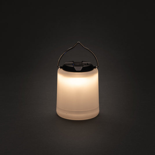 XD Collection Limio RCS recycled plastic portable rechargeable table lamp with built-in handle and LED light for outdoor use.