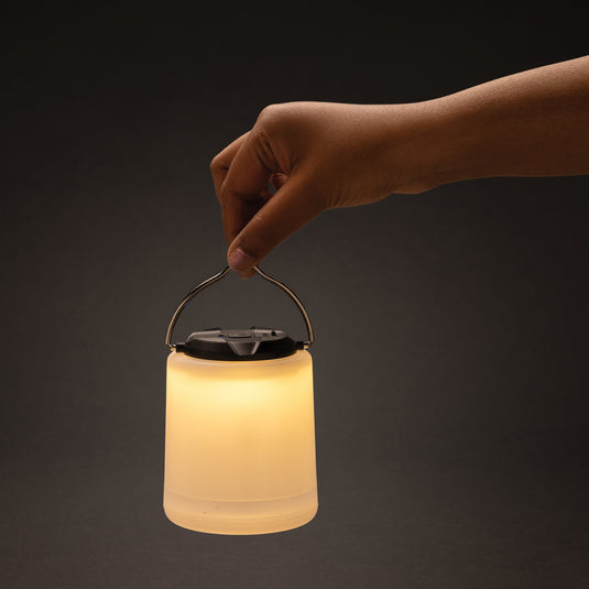 Limio RCS recycled plastic portable rechargeable table lamp by XD Collection, showing the compact, eco-friendly tool with built-in handle.
