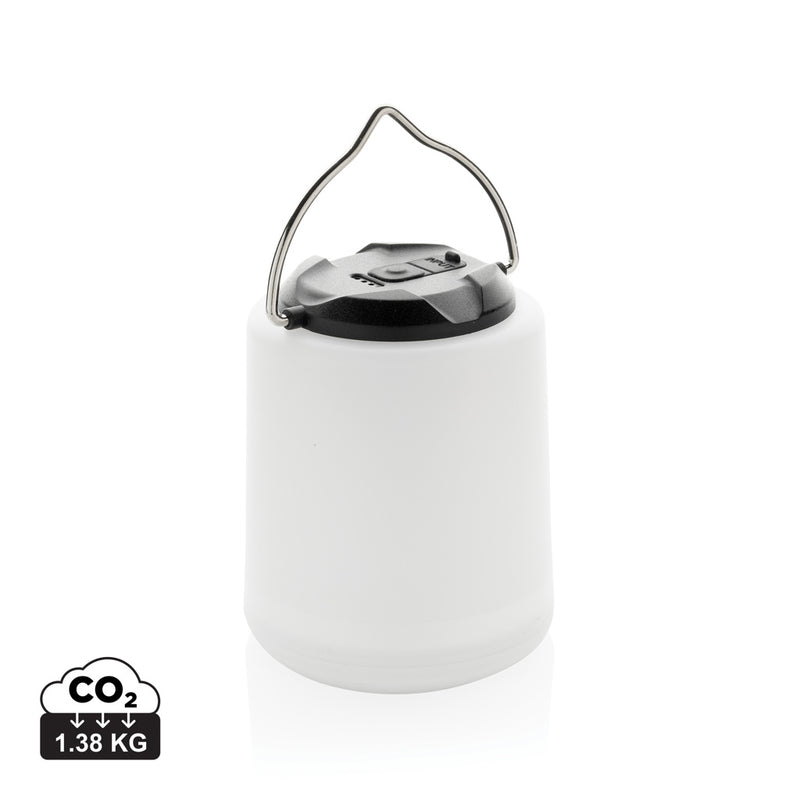 Load image into Gallery viewer, Limio RCS recycled plastic portable rechargeable table lamp by XD Collection, tool and torch with adjustable light on a table.
