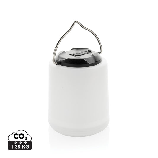 Limio RCS recycled plastic portable rechargeable table lamp by XD Collection, tool and torch with adjustable light on a table.