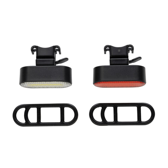 XD Collection Lumino RCS recycled plastic USB rechargeable bike light set with front and rear lights, durable and eco-friendly tools for cycling.