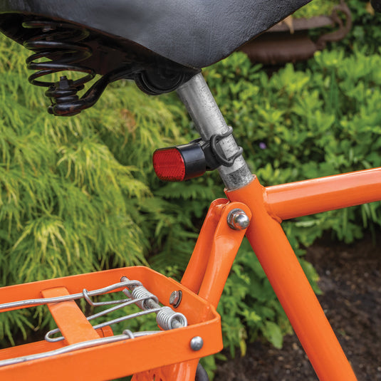 XD Collection Lumino RCS recycled plastic USB rechargeable bike light set shown with front and rear bike lights on a bike frame.