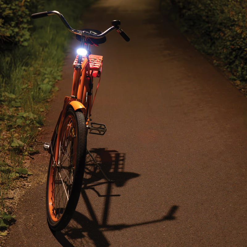 Load image into Gallery viewer, XD Collection Lumino RCS recycled plastic bike light set with USB re-chargeable tools and torches, shown in a close-up image.
