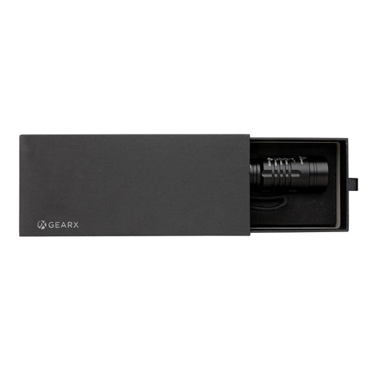 Gear X USB rechargeable torch with a compact design, featuring a bright LED light and durable body for versatile lighting.