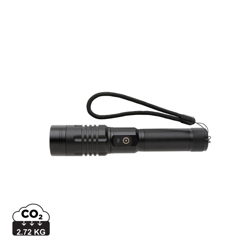 Load image into Gallery viewer, GearX USB rechargeable torch with LED light, compact tool for emergency and outdoor use, black body with ergonomic grip.
