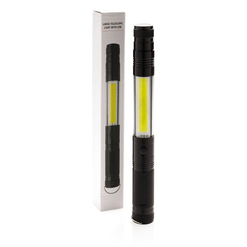 Load image into Gallery viewer, Large telescopic light with COB LED from XD Collection, tool and torch for versatile illumination, extended and compact design.
