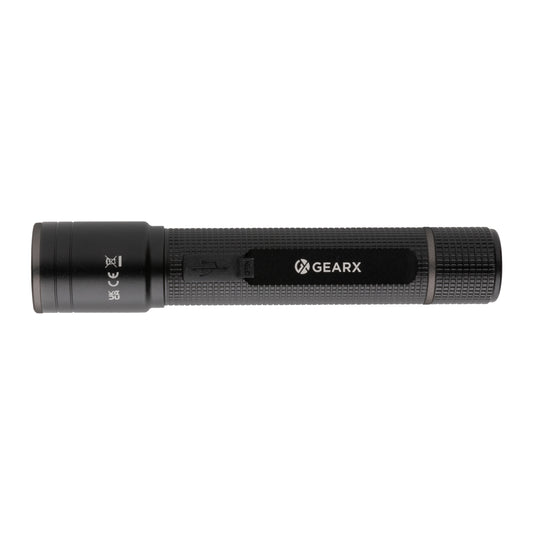 GearX RCS recycled aluminum USB-rechargeable torch with adjustable beam and compact design, ideal for tools and outdoor use.