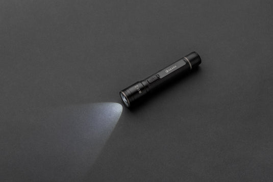 GearX Gear X RCS recycled aluminum USB-rechargeable torch, compact tools and torch with metal body and charging port visible.