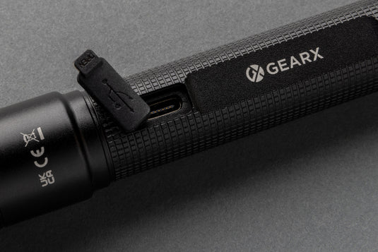 Gear X RCS recycled aluminum USB-rechargeable torch, compact tools and torch with durable aluminum body and bright LED light.