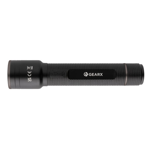 GearX Gear X RCS recycled aluminum USB-rechargeable torch with large beam, durable tools and torches for outdoor and emergency use.